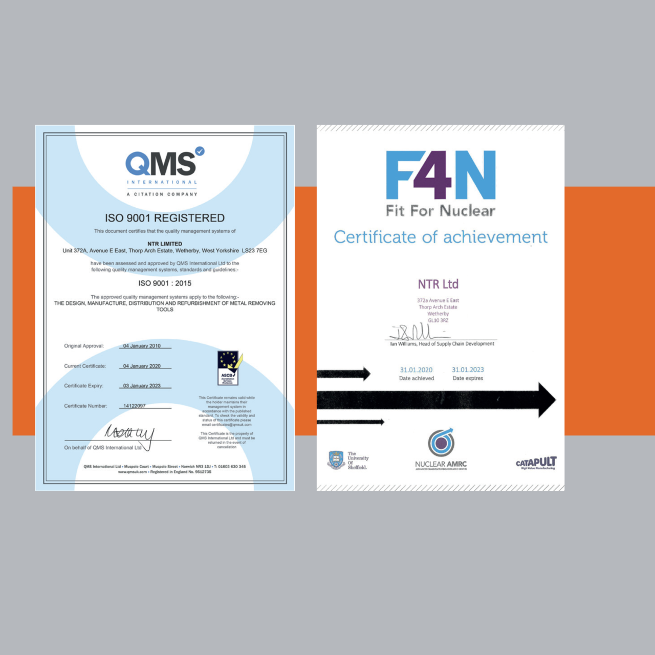 Our Accreditations ISO 9001:2015 and Fit4Nuclear | NTR Ltd